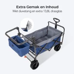 LifeGoods Bolderkar - Opvouwbaar - Tot 120KG - 103L - Extra Draagtas En Duwstang - Wasbaar Polyester - 98x45cm - Blauw/Grijs -Buitenkampeer Winkel 1200x1200 795