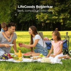 LifeGoods Bolderkar - Opvouwbaar - Tot 120KG - 103L - Extra Draagtas En Duwstang - Wasbaar Polyester - 98x45cm - Blauw/Grijs -Buitenkampeer Winkel 1200x1200 798