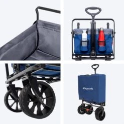 LifeGoods Bolderkar - Opvouwbaar - Tot 120KG - 103L - Extra Draagtas En Duwstang - Wasbaar Polyester - 98x45cm - Blauw/Grijs -Buitenkampeer Winkel 1200x1200 800