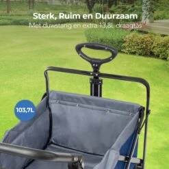 LifeGoods Bolderkar - Opvouwbaar - Tot 120KG - 103L - Extra Draagtas En Duwstang - Wasbaar Polyester - 98x45cm - Blauw/Grijs -Buitenkampeer Winkel 1200x1200 801