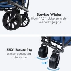 LifeGoods Bolderkar - Opvouwbaar - Tot 120KG - 103L - Extra Draagtas En Duwstang - Wasbaar Polyester - 98x45cm - Blauw/Grijs -Buitenkampeer Winkel 1200x1200 803