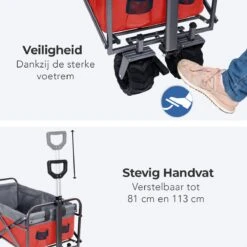 LifeGoods Bolderkar - Opvouwbaar - Tot 80KG - 94L - Wasbaar Polyester - 98x45cm - Rood/Grijs -Buitenkampeer Winkel 1200x1200 822