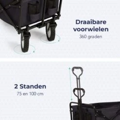 LifeGoods Bolderkar - Opvouwbaar - Draaibare Wielen - 2 Standen - 70KG Draagkracht - Zwart -Buitenkampeer Winkel 1200x1200 825