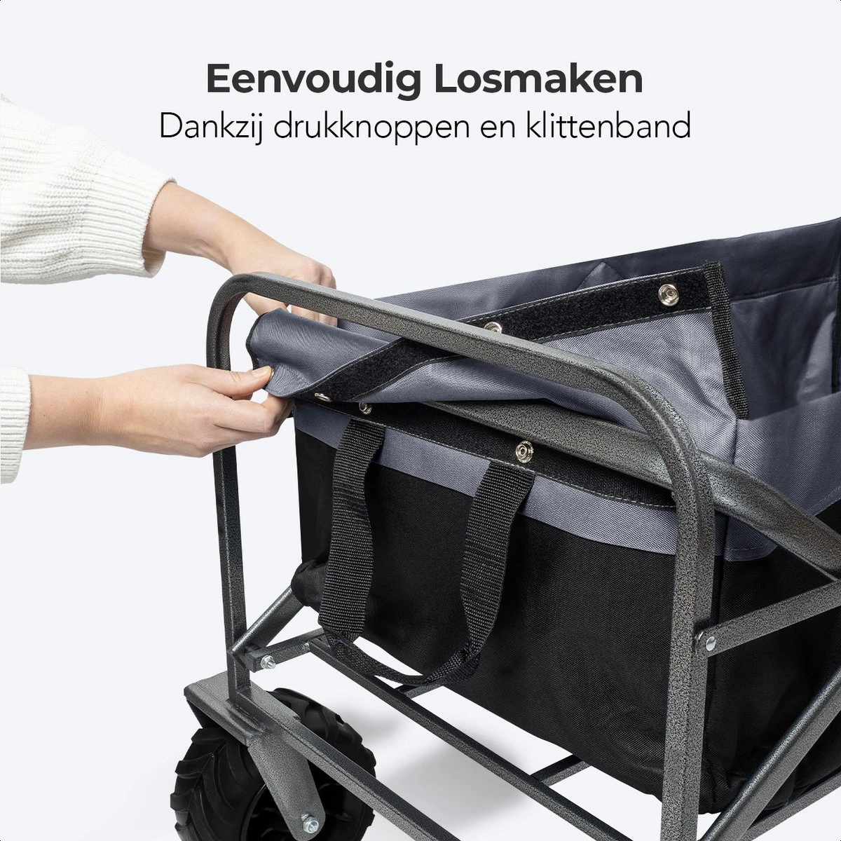 LifeGoods Bolderkar - Opvouwbaar - Tot 80KG - 94L - Wasbaar Polyester - 98x45cm - Zwart/Grijs 10 LifeGoods Bolderkar - Opvouwbaar - Tot 80KG - 94L - Wasbaar Polyester - 98x45cm - Zwart/Grijs - Afbeelding 8