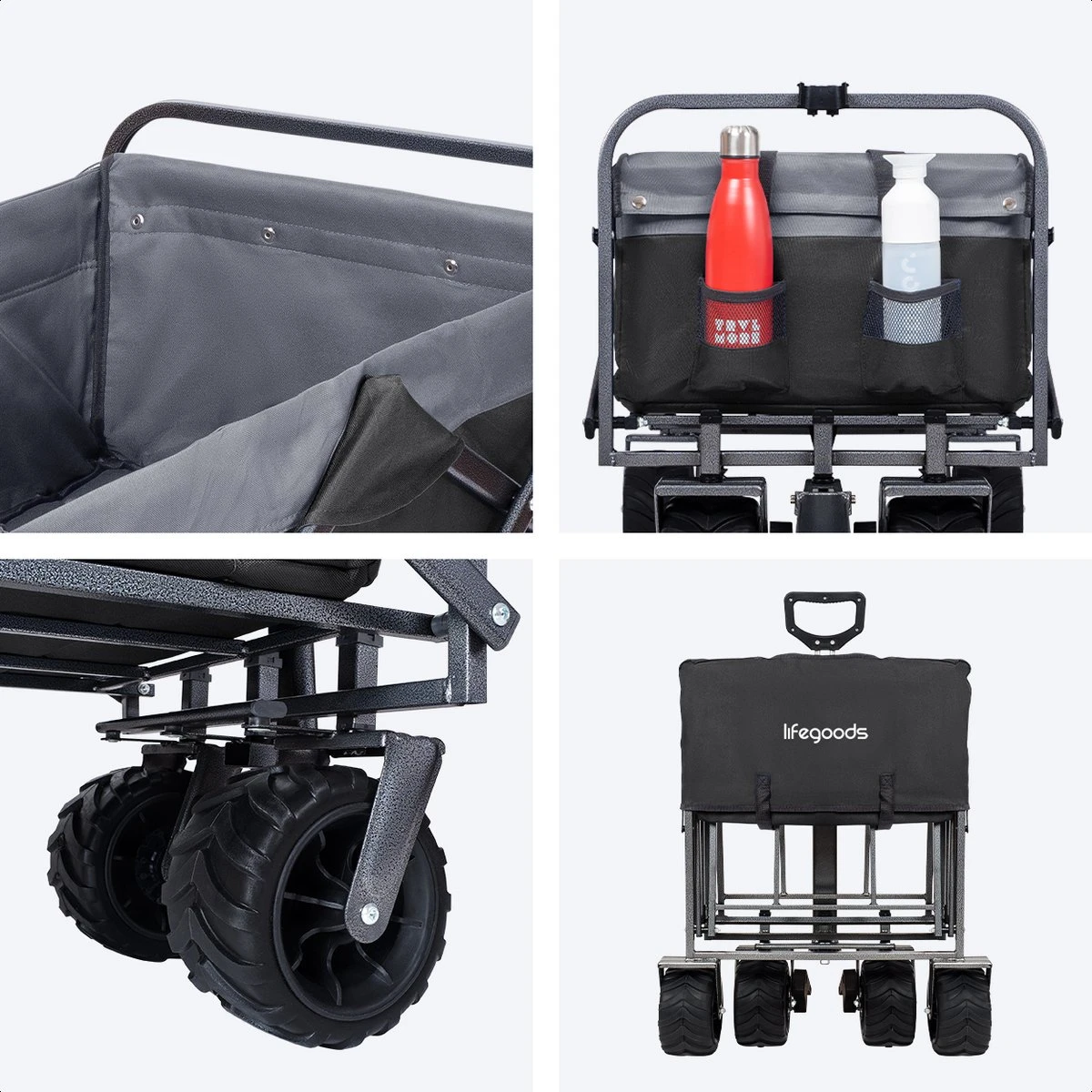 LifeGoods Bolderkar - Opvouwbaar - Tot 80KG - 94L - Wasbaar Polyester - 98x45cm - Zwart/Grijs 13 LifeGoods Bolderkar - Opvouwbaar - Tot 80KG - 94L - Wasbaar Polyester - 98x45cm - Zwart/Grijs - Afbeelding 11