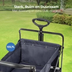 LifeGoods Bolderkar - Opvouwbaar - Tot 120KG - 103L - Extra Draagtas En Duwstang - Wasbaar Polyester - 98x45cm - Zwart/Grijs -Buitenkampeer Winkel 1200x1200 883