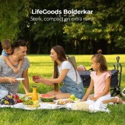 LifeGoods Bolderkar - Opvouwbaar - Tot 120KG - 103L - Extra Draagtas En Duwstang - Wasbaar Polyester - 98x45cm - Zwart/Grijs -Buitenkampeer Winkel 1200x1200 884