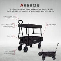 AREBOS Handwagen Vouwbare Dak Handwagen Vouwbare Trolley Uitrustingswagen Zwart -Buitenkampeer Winkel 1200x1200 897