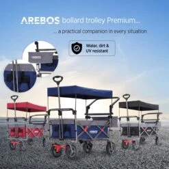 AREBOS Premium Steekwagen Met Dak Opvouwbare Tuinkar Handkar Bolderkar Blauw / Grijs -Buitenkampeer Winkel 1200x1200 922