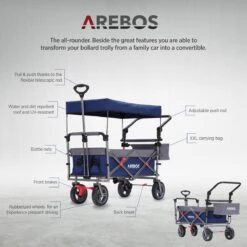 AREBOS Premium Steekwagen Met Dak Opvouwbare Tuinkar Handkar Bolderkar Blauw / Grijs -Buitenkampeer Winkel 1200x1200 924