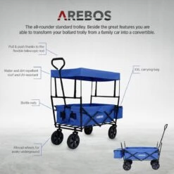 AREBOS Handwagen Vouwbare Dak Handwagen Vouwbare Trolley Uitrustingswagen Blauw -Buitenkampeer Winkel 1200x1200 940