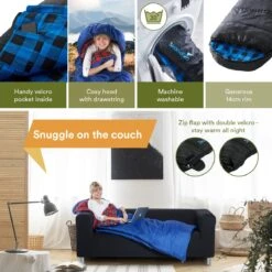 Skandika Dundee Flannel-L Slaapzak – Mummmieslaapzakken – Slaapzakken Volwassen - Maat M – Unisex - Katoen, Luxe Kwaliteit, Dubbele Slaapzak, 3 Seizoenen, Tot -20°C - 220 X 80 Cm - Outdoor Kampeerslaapzak – Ritssluiting Links - Zwart/blauw -Buitenkampeer Winkel 1200x1200 945