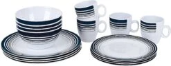 Bo-Camp - Servies - Classic - 16-Delig - Wit/Navy -Buitenkampeer Winkel 1200x466