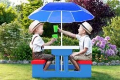 Merkloos Kinder Picknicktafel Met Parasol - Blauw -Buitenkampeer Winkel 1200x800 5