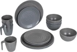 Bo-Camp Campingservies - 100% Melamine - 16-delig - Stone - Grijs -Buitenkampeer Winkel 1200x820 4