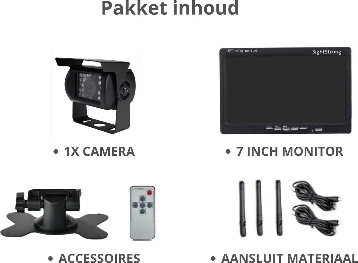 SightStrong Draadloze Achteruitrijcamera - 7” Scherm - Nachtzicht 18LED 15m 4 SightStrong Draadloze Achteruitrijcamera - 7” Scherm - Nachtzicht 18LED 15m - Afbeelding 2