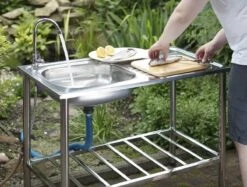 Camping/Outdoor Inox Tafel Met Gootsteen Lavabo En Kraan 100x77x50cm -Buitenkampeer Winkel 1200x909