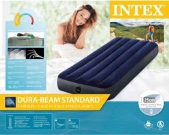 Intex Luchtbedset Intex Luchtbed - 1-Persoons - 76 X 191 X 25 Cm - Blauw + Intex Elektrische Pomp - 650 Liter/min + Hoeslaken Wit + Reparatieset -Buitenkampeer Winkel 1200x955