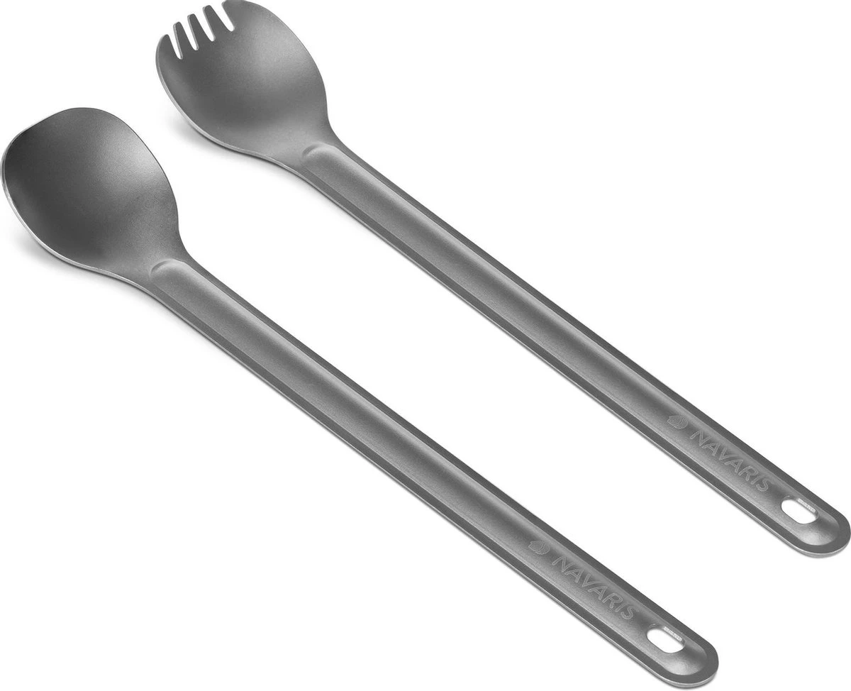 Navaris Spork En Lepel Met Extra Lange Handgreep - Campingbestek Van Titanium - Bestek Voor Onderweg - Lichtgewicht - Inclusief Bewaarzakje 7 Navaris Spork En Lepel Met Extra Lange Handgreep - Campingbestek Van Titanium - Bestek Voor Onderweg - Lichtgewicht - Inclusief Bewaarzakje - Afbeelding 5