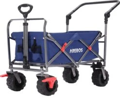 AREBOS Handkar | Transportwagen | Apparatuurwagen | Opvouwbaar | Duwstang| Blauw -Buitenkampeer Winkel 1200x988 1
