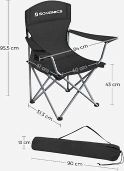 MIRA Home - Campingstoel Set Van 2 Inklapbaar - Klapstoel Met Robuust Frame - Met Flessenhouder - 76 X 51.5 X 95.5 Cm - Zwart -Buitenkampeer Winkel 866x1200
