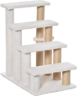 PawHut Huisdierentrap Met Krabpaal Bal 4 Treden Kattentrap Dierentrap Pluche Jute D06-093 -Buitenkampeer Winkel 963x1200 4